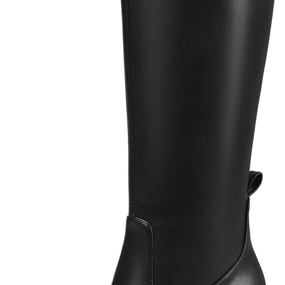 New Black Women's Knee High Boots - Square Toe, Chunky Block Heel, Side Zipper, - Picture 1 of 7